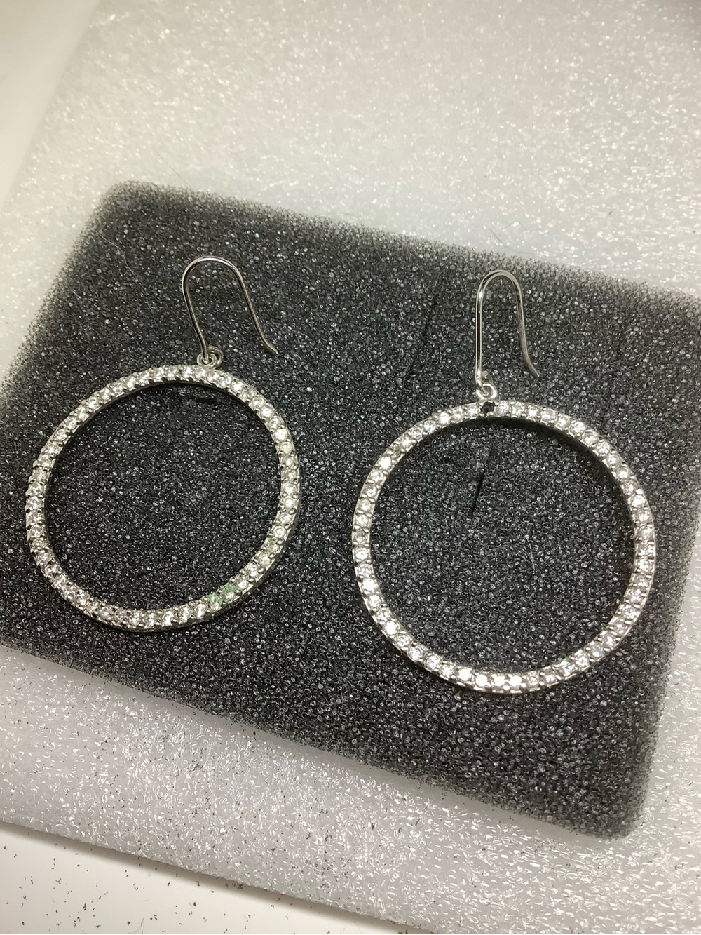 Silver tone Cubic zirconia 2” hoop earrings - Picture 2 of 3